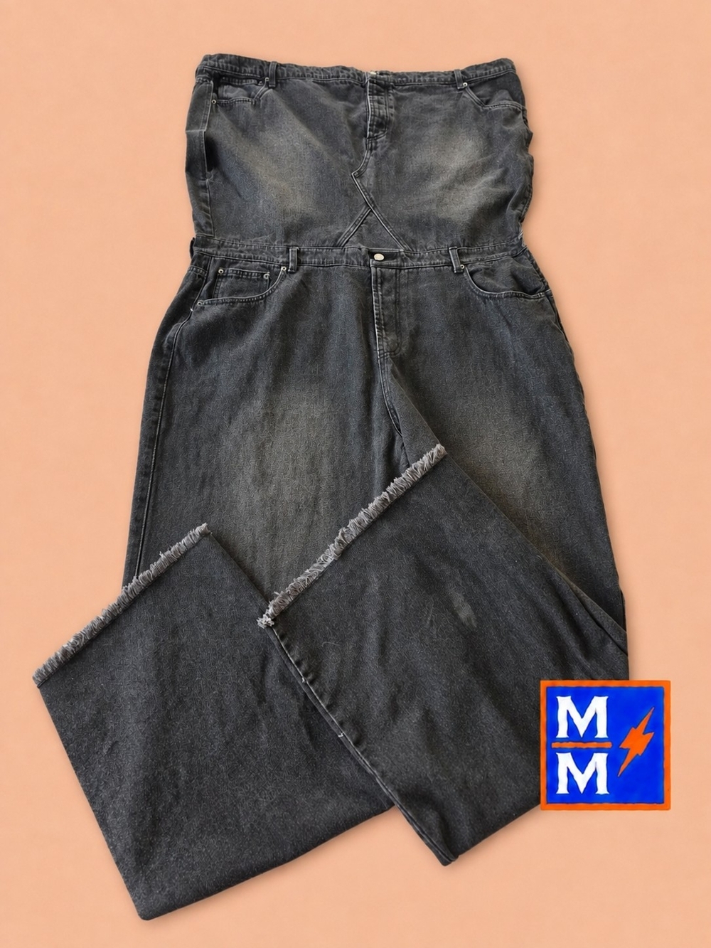 NWT Fashion Nova Dakota Strapless Black Denim Jumpsuit 3X Wide Leg Raw Hem